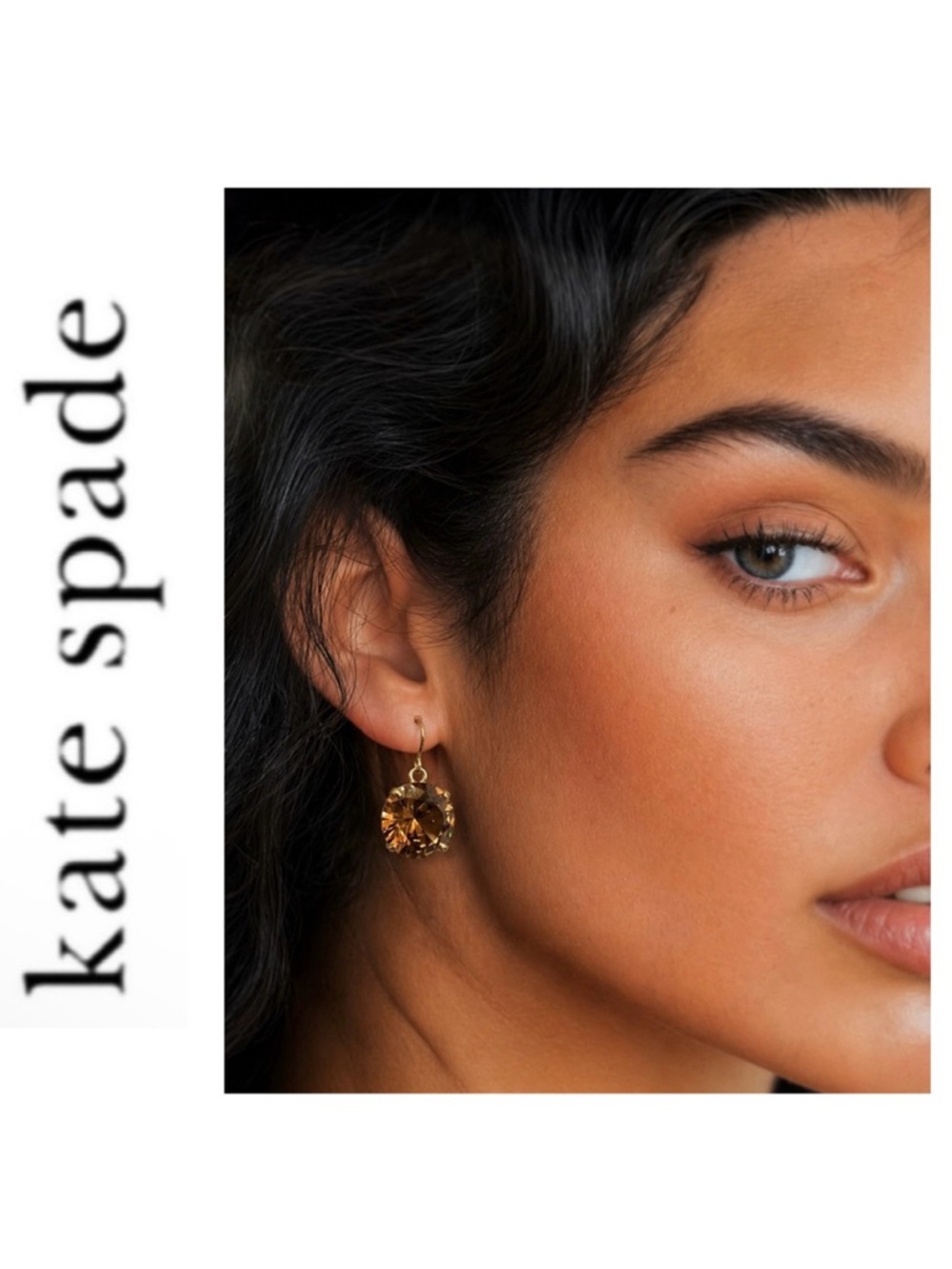 KATE SPADE NEW YORK Crystal Drop Earrings Brown Topaz Champagne Lever Back
